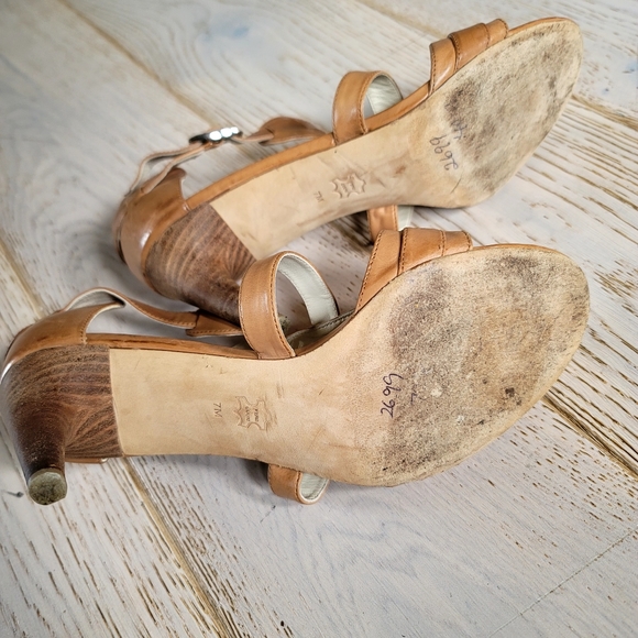 🐿 VIA SPIGA Hilda Cognac Leather Wood Heeled Italian Made Sandals 7 - Picture 6 of 7